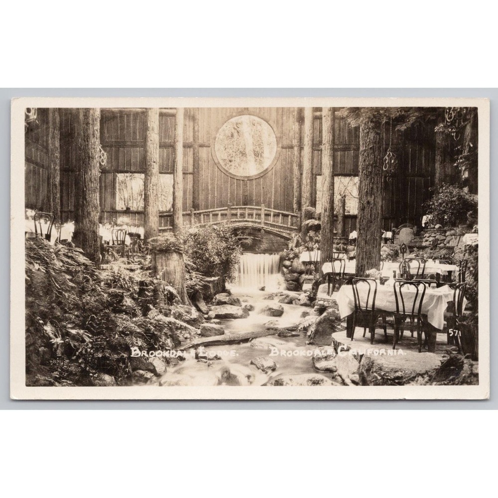 Vintage Brookdale, CA Postcard Lodge c.1930s Dining Room Real Photo RPPC